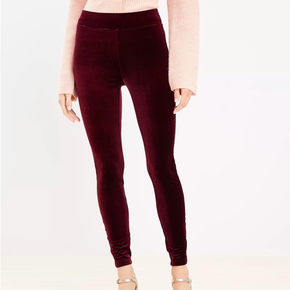 Loft Red Velvet Leggings Pants Petite Medium - Picture 1 of 5
